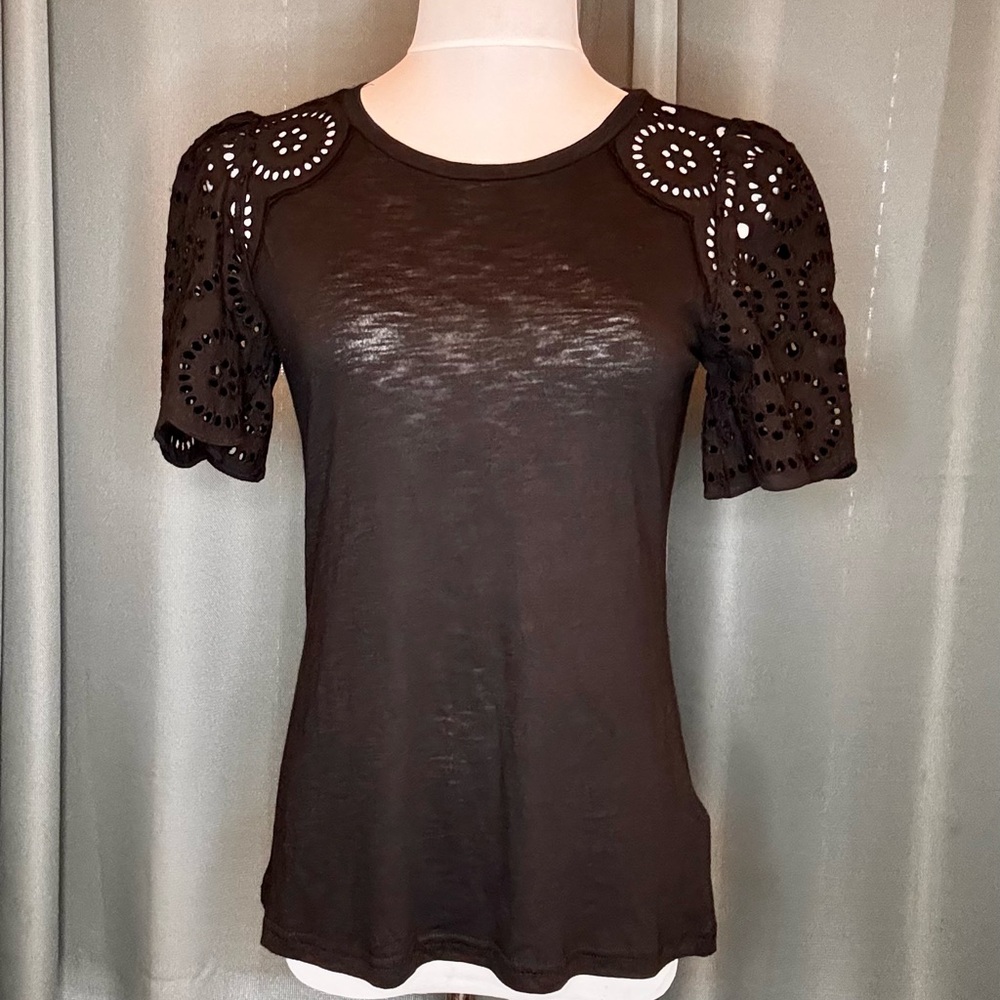 Elegant Black Eyelet Sleeve Blouse